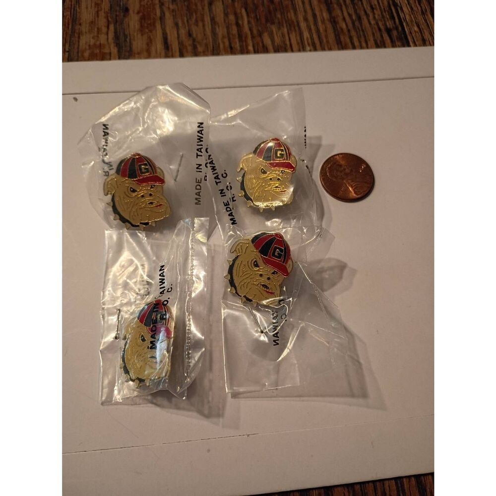 Lot 4 Vintage University Georgia Bulldogs Bulldog Head Enamel Pin Hat Lapel NCAA